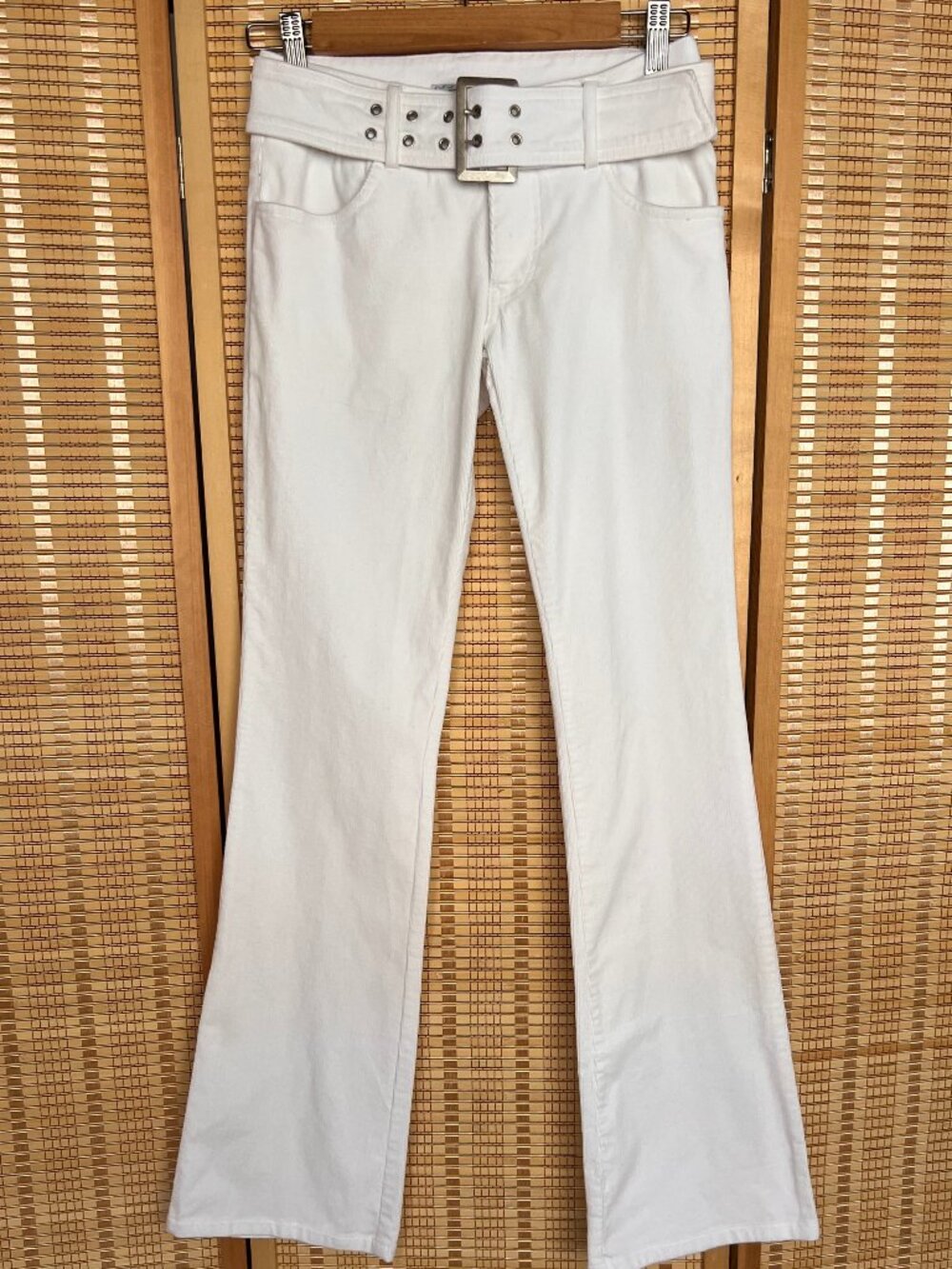 Vintage Y2K white low rise corduroy flare pants with belt size 0